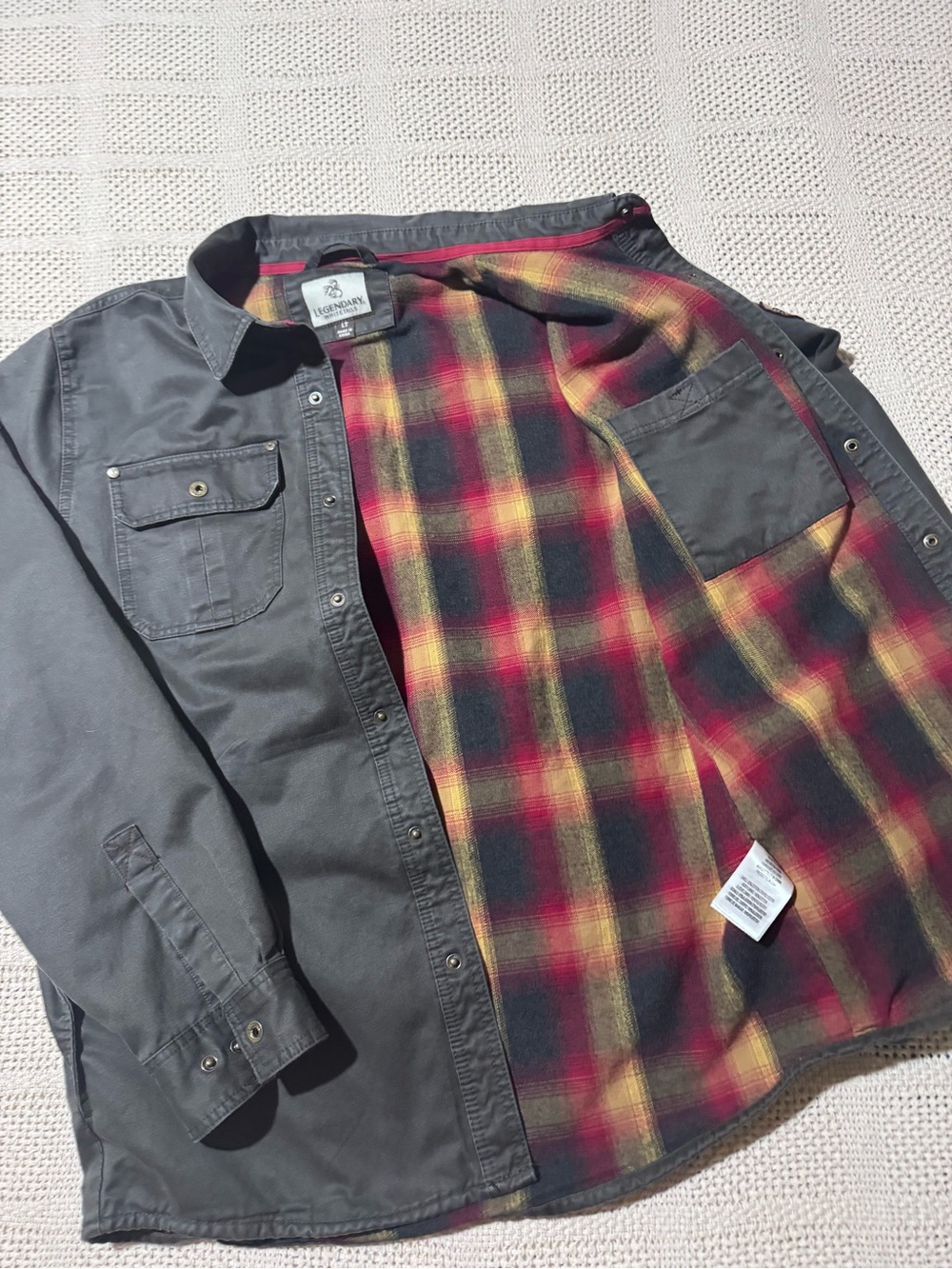 Legendary Whitetails Journeyman Flannel Lined Shirt jacket Large Tall Tarmac